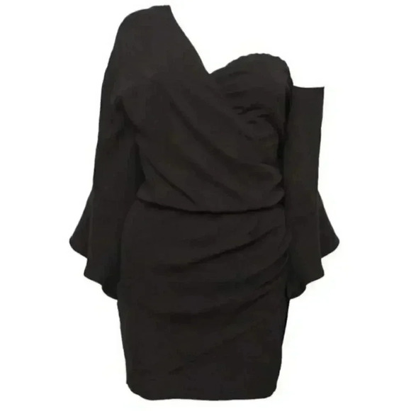 NWT IRO Black Asymmetrical Off Shoulder Flared Sleeve Mini Short Dress $620 - Picture 4 of 13